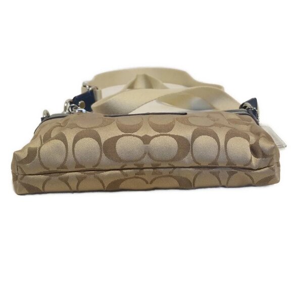 COACH - Khaki Blue Green Jacquard Leather Shoulder Bag - Picture 4 of 9